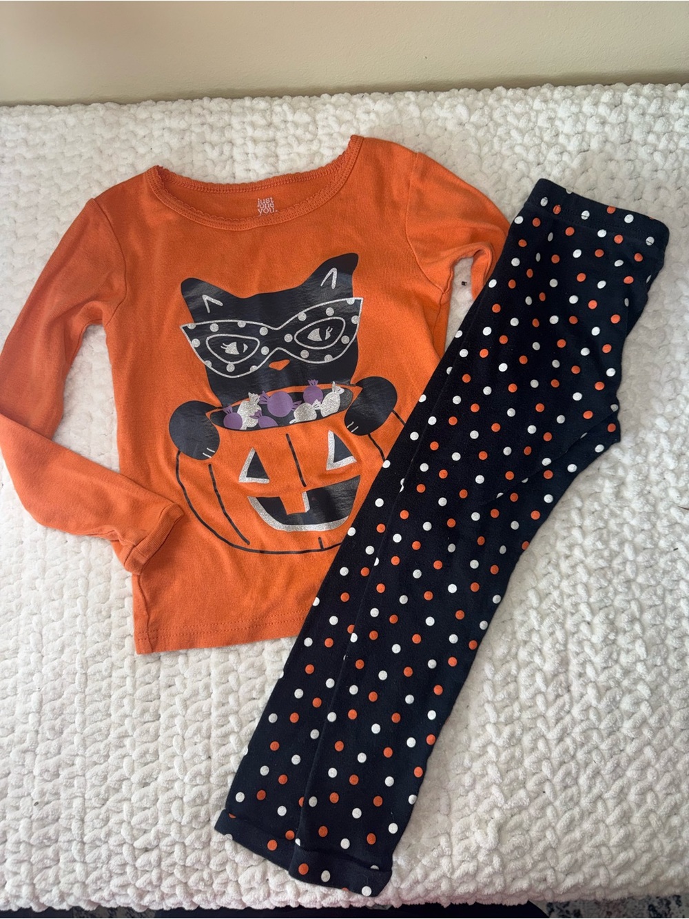 Carter's Orange Cat-in-Pumpkin Top with Black Polka Dot Pants